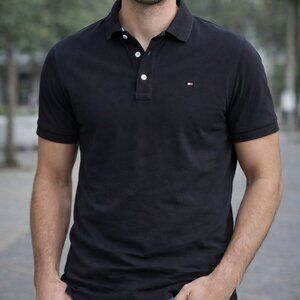 Tommy Hilfiger Men’s Classic Fit Polo Shirt Black Short Sleeve Size XL